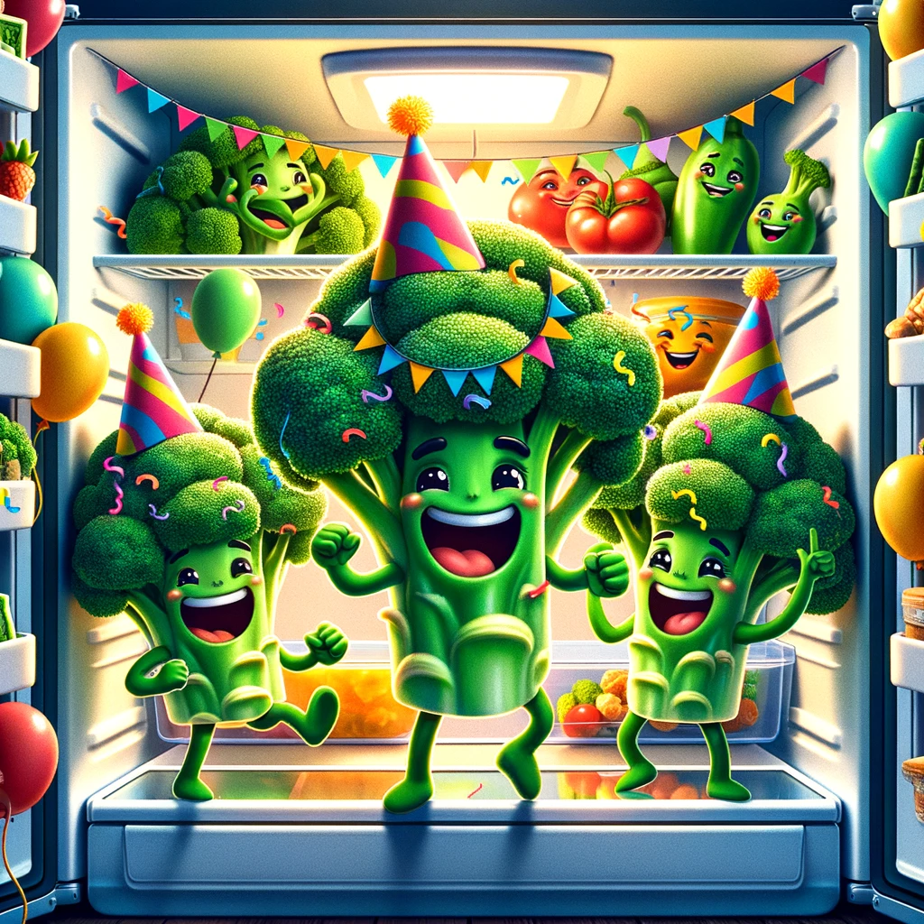 Broccoli party in a fridge.