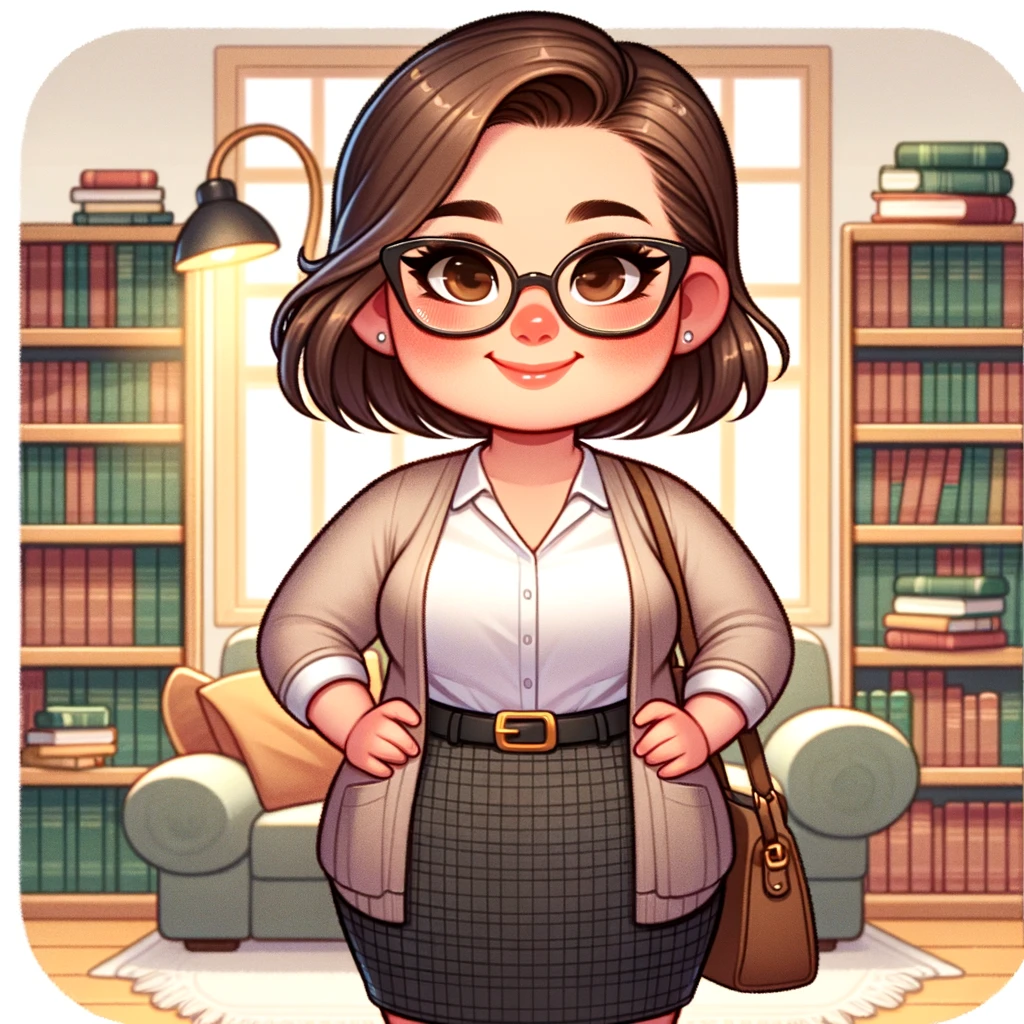 A pretty librarian among books radiates warmth and intelligence.