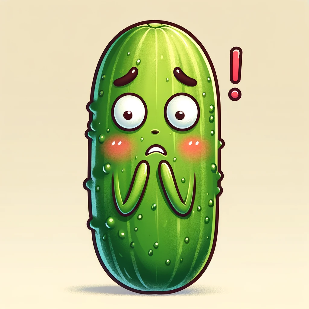 Embarrassed cucumber with human face.