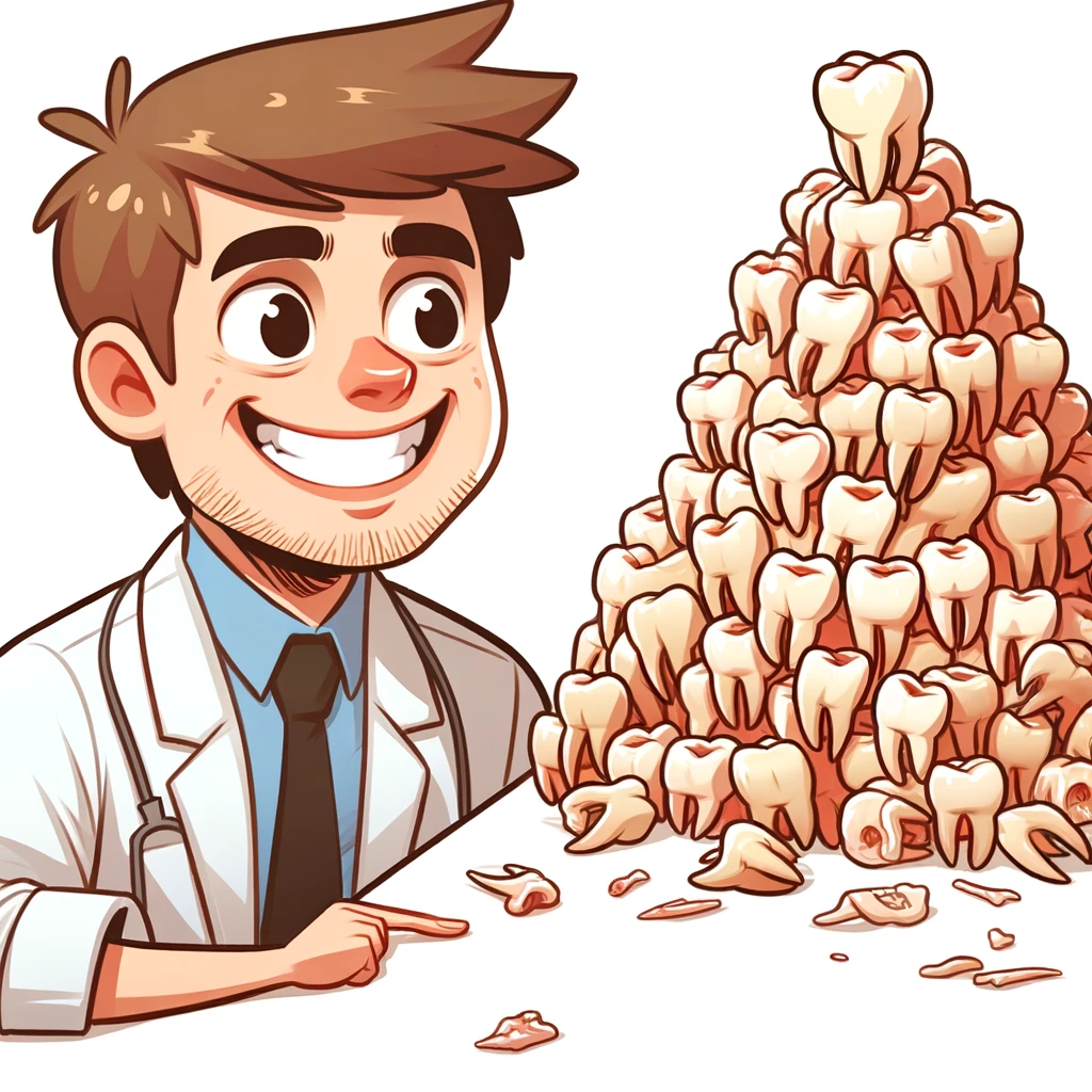 Man smiling at teeth pile
